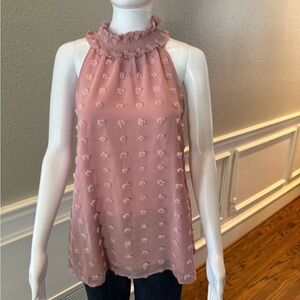 Elegant Mauve Sleeveless Blouse with Ruffle Neck